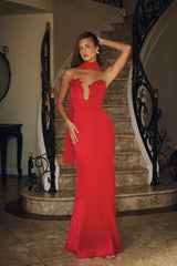 Wild Blossom Dance Strapless Satin Maxi Dress Red